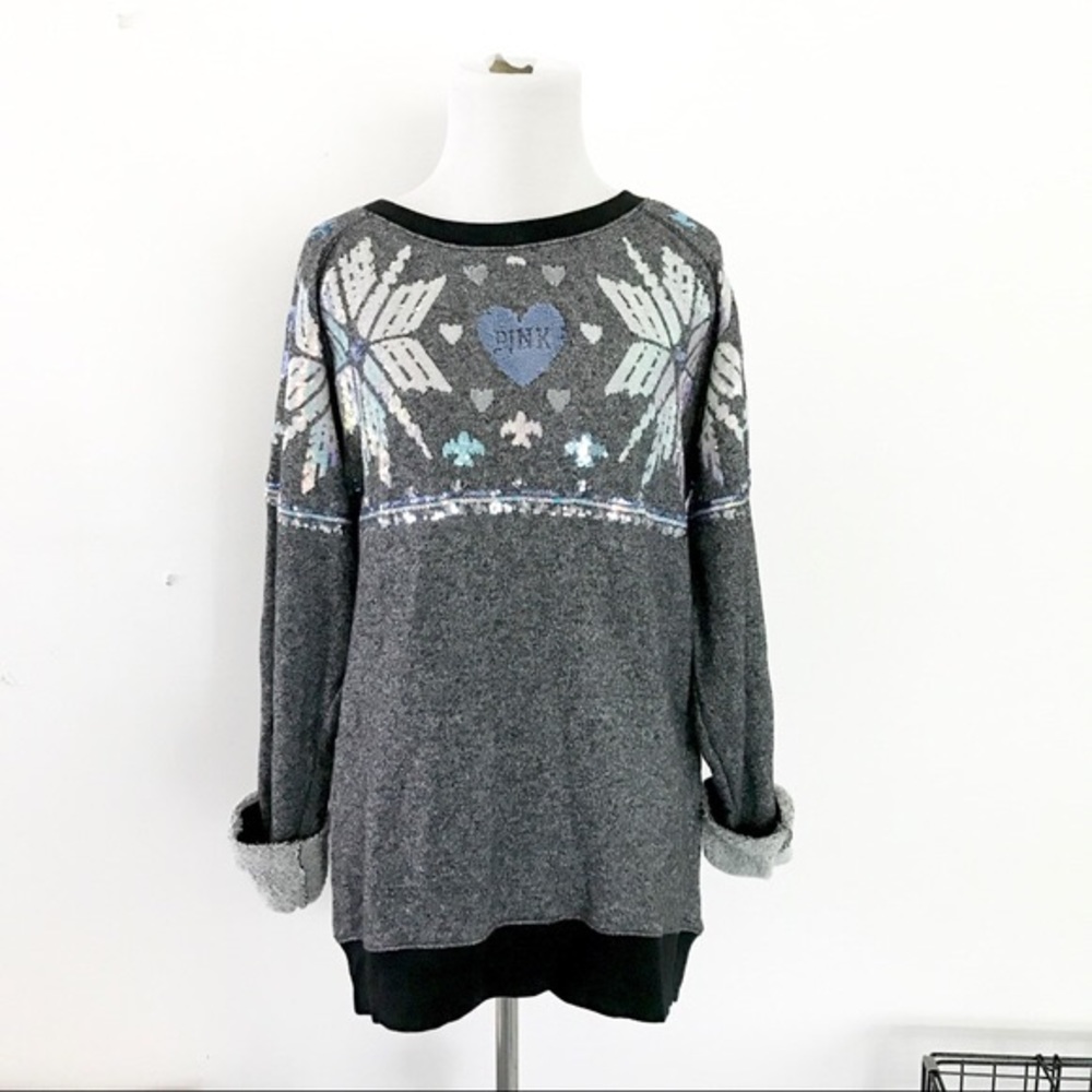 Rare VS Pink Sequin snowflake sweatshirt Large